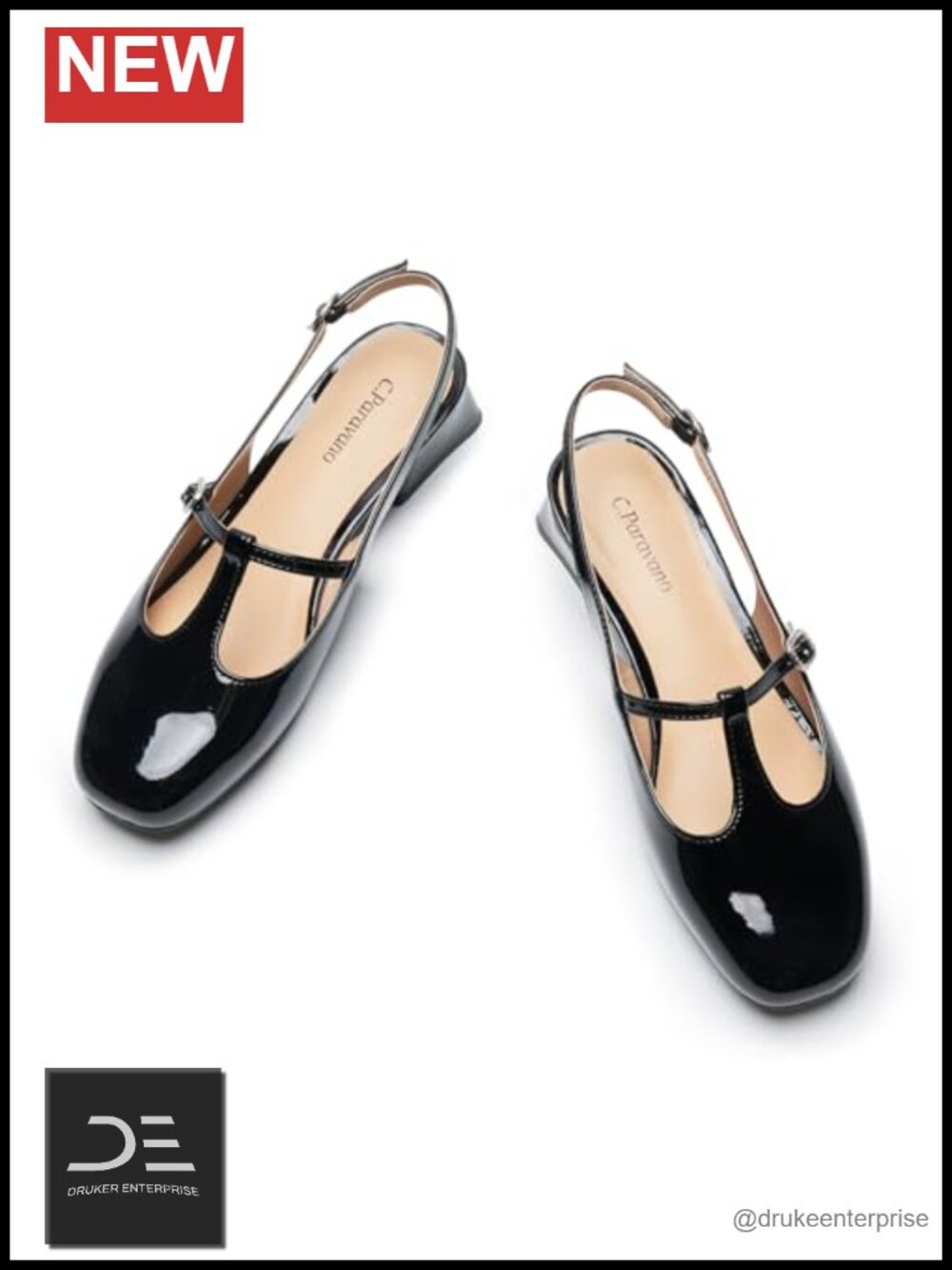 Women's Slingback Pumps - Low Heel T-Strap Mary Jane Dress Shoes - Memory Foam